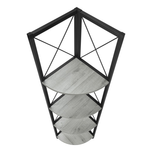 59" Gray Metal and Wood Four Tier Corner Bookcase
