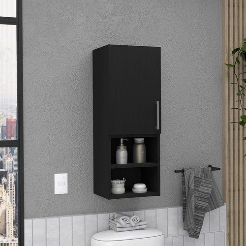 12" Black Wood Wall Mounted Single Door Medicine Cabinet