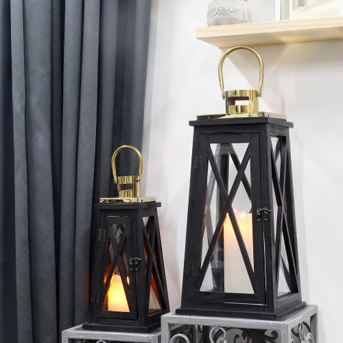 Set of Two Black Glass Floor Candelabra Candle Holders