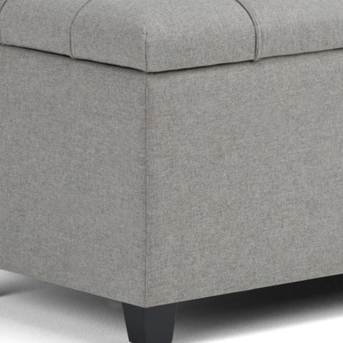 33" Gray and Espresso Tufted Faux Linen and Solid Wood Upholstered Storage Bench With Flip Top