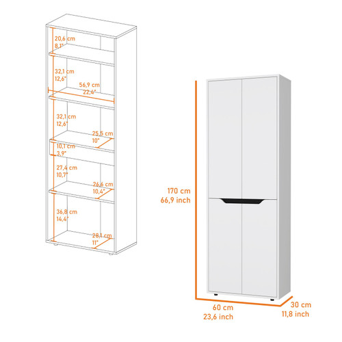 67" Black And White Wood Pantry Or Storage Closet