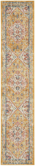 10' Yellow And Ivory Medallion Runner Rug