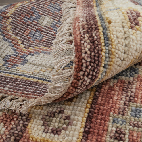 10' X 14' Ivory Red and Gold Wool Oriental Hand Knotted Area Rug With Fringe
