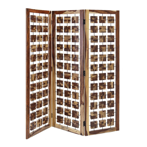 72" Brown Solid Wood Folding Three Panel Screen Room Divider