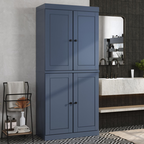 32" French Blue Solid Wood Free Standing Four Door Linen Cabinet