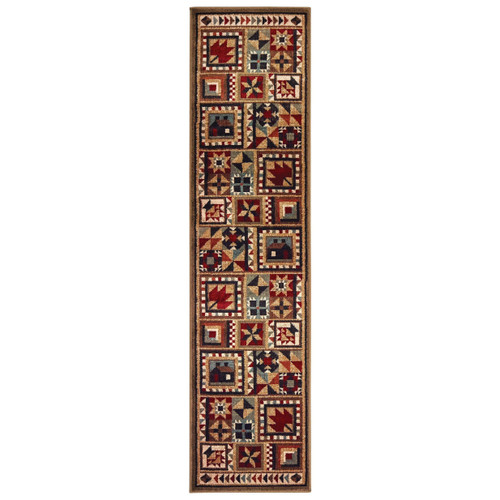 2' X 8' Brown And Red Ikat Patchwork Runner Rug