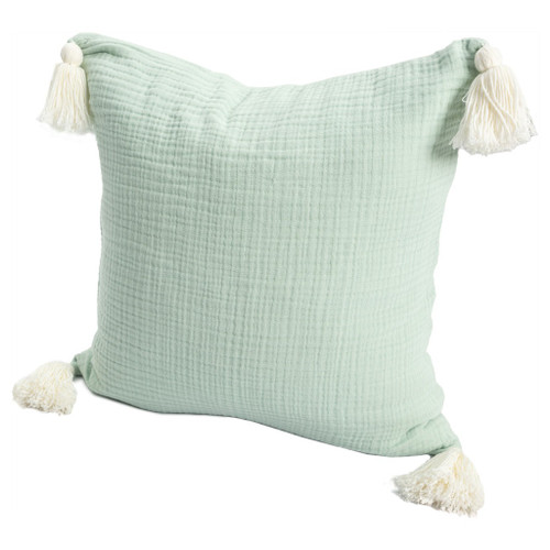 Set of Two 20" Light Green And Mint Green Cotton Throw Pillow Covers