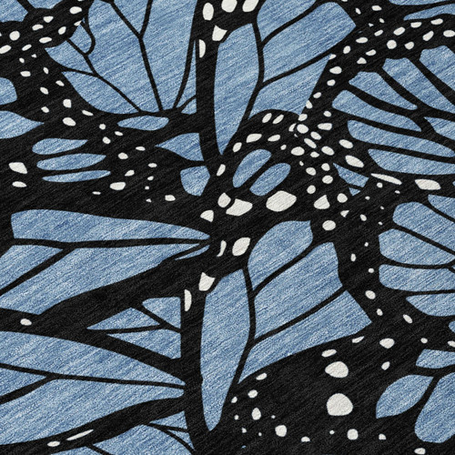 9' X 12' Blue And Denim Blue Animal Print Washable Indoor Outdoor Area Rug