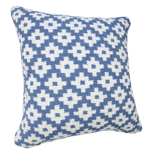 20" Blue And White Diamond Cotton Blend Throw Pillow Cover