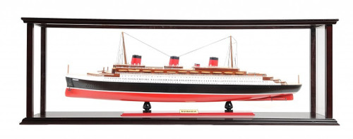 15" Black and Red Solid Wood Hand Painted Normandie Large Display Case Model Boat