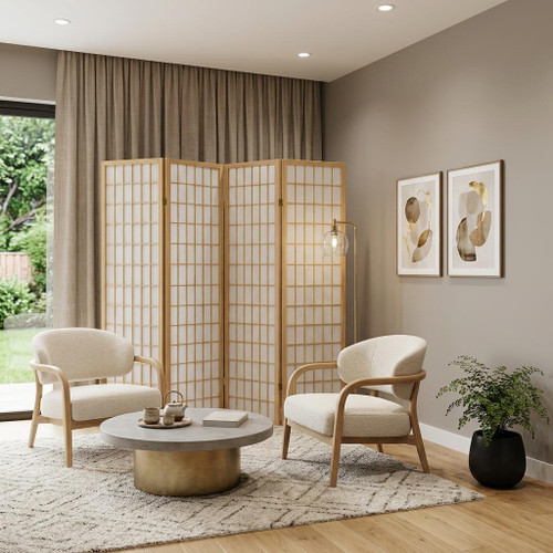 70" Brown Heavy Duty Rice Paper Folding Four Panel Screen Room Divider