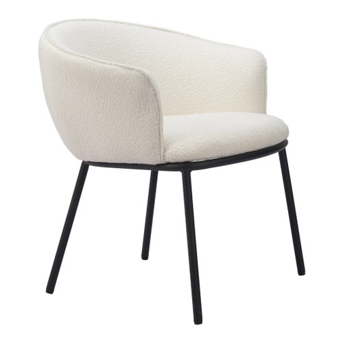 Ivory and Black Faux Fur Dining Arm Chair