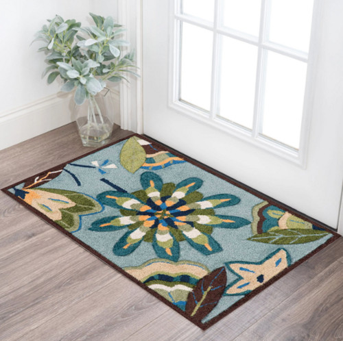 2' X 3' Blue Floral Hand Carved Handmade Area Rug