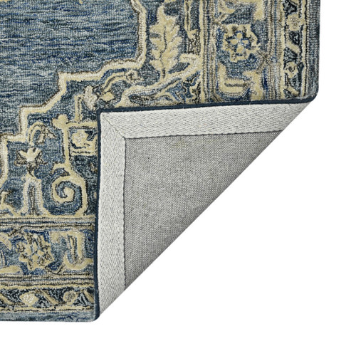 8' X 10' Denim Blue And Ivory Wool Oriental Hand Tufted Area Rug