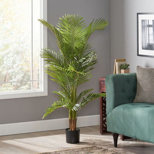 31" Green Artificial Palm In Cylindrical Black Pot