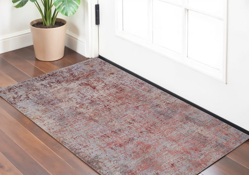 2' X 3' Red Gray and Pink Abstract Power Loom Area Rug
