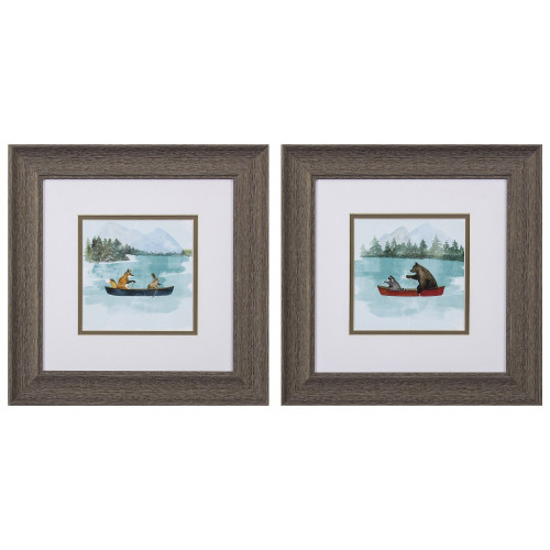 Set Of Two Bear Lake Brown Framed Print Wall Art