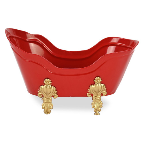 6" Red Metal Christmas Santa Hand Painted Decorative Tub