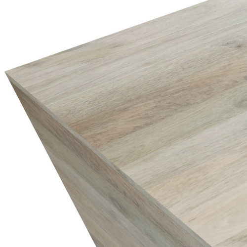 19" Matte White and Brass Solid Wood Square Block End Table