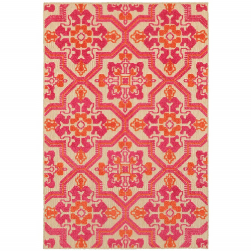 7' X 10' Pink And Orange Moroccan Indoor Outdoor Area Rug