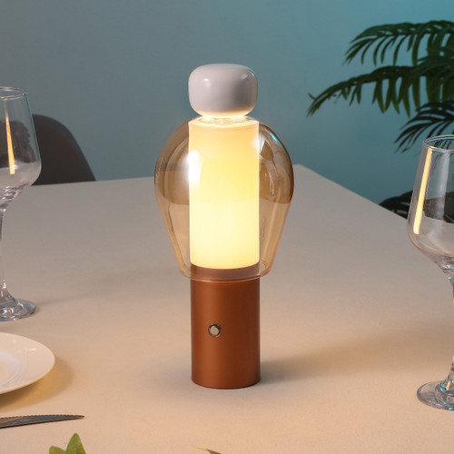 11" Copper Globe USB Table Lamp With Shade