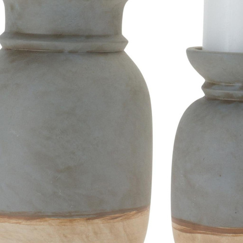 Set of Two Cool Gray Abstract Ceramic Tabletop Pillar Candle Holders
