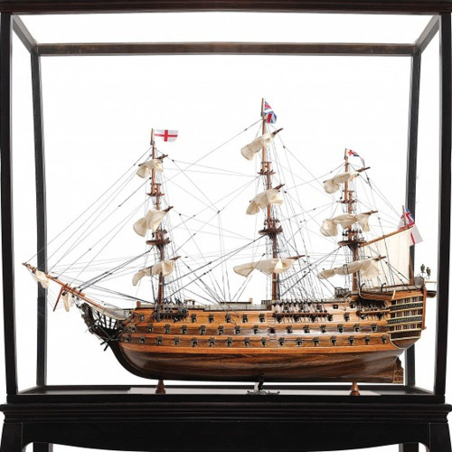 69" Brown Solid Wood Hand Painted Boat Model Boat