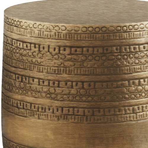 20" Textured Antiqued Gold Distressed Iron Round Drum End Table