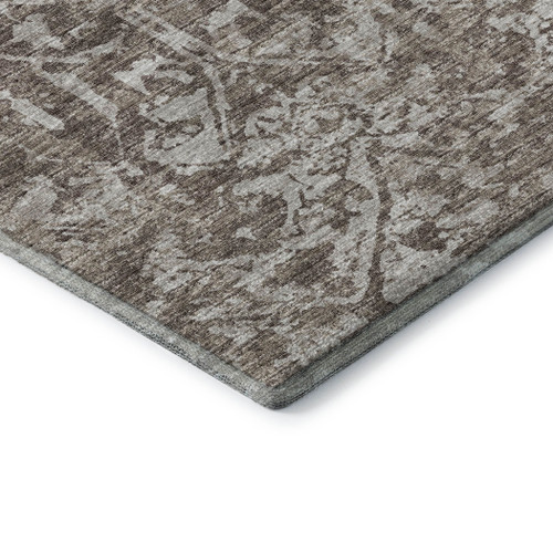 10' X 14' Brown And Ivory Damask Washable Indoor Outdoor Area Rug