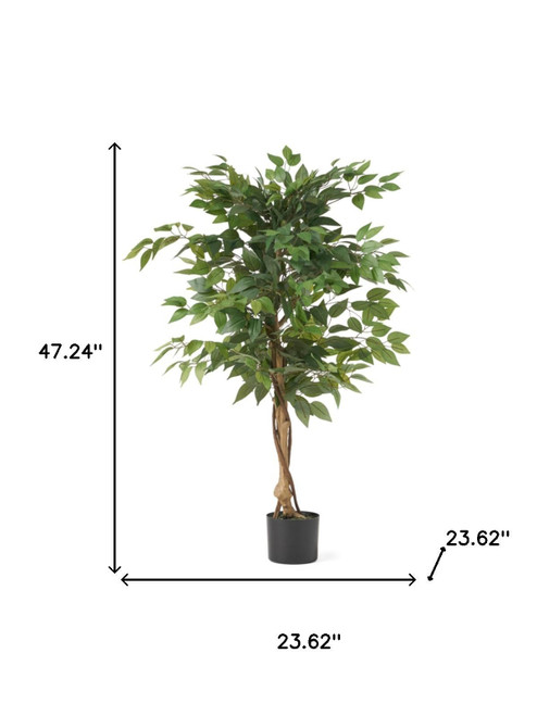 24" Green Artificial Ficus In Cylindrical Black Pot