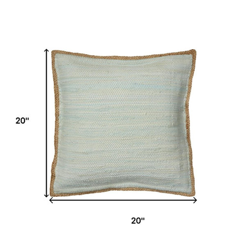 20" Blue And Tan Beach Cotton Blend Throw Pillow Cover with Texture