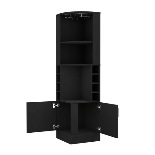 18" Black Wood Corner Bar Cabinet With Two Doors
