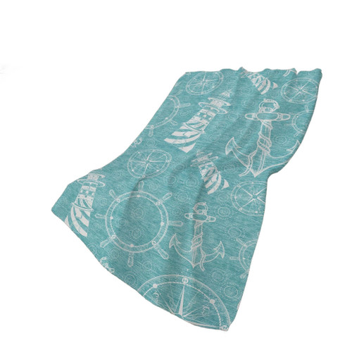 50" X 70" Teal And Ivory Geometric Polyester Woven Plush Throw Blanket