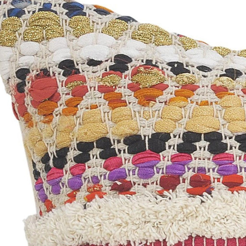 14" X 36" Cream Yellow And Pink Lumbar Striped Cotton Throw Pillow Cover with Texture