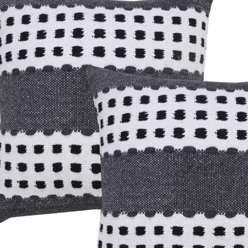 Set of Two 20" Black Gray And White Striped Cotton Throw Pillows