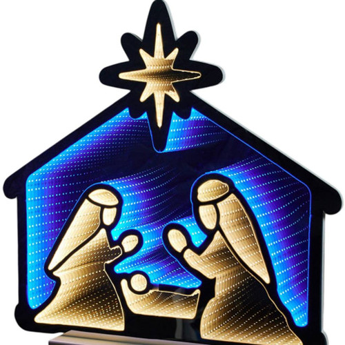 24" Blue And White Acrylic Christmas Tabletop Sign with LED