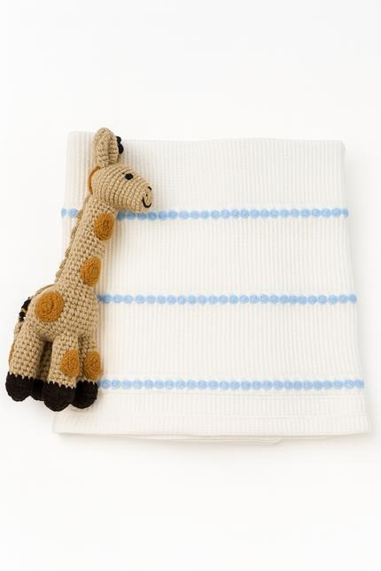 36" X 46" Blue And White Cotton Striped Baby Blanket