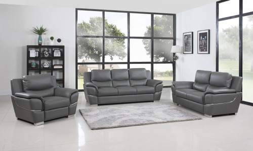 Three Piece Indoor Gray Genuine Leather Six Person Seating Set