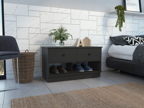 36" Black Wood Storage Bench With Drawers