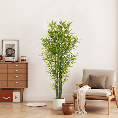 Set of Two 42" Green Artificial Bamboo In Cylindrical Black Pot