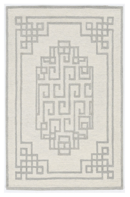 5' X 7' Ivory And Gray Wool Geometric Hand Tufted Area Rug