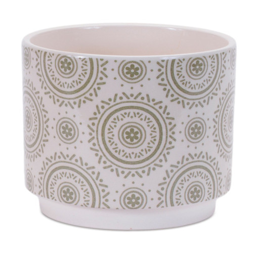 Set of Three Green Pink And White Ceramic 1 Ounce Leaf Round Pot Planters