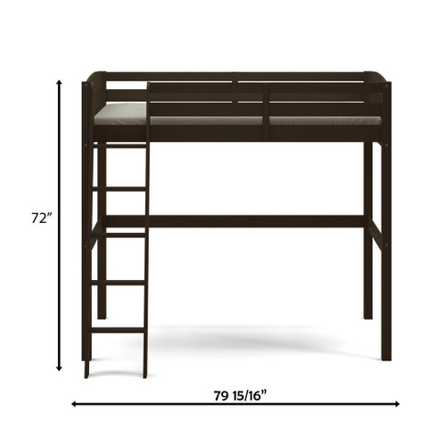 Brown Slat Solid Wood Twin Loft Bed