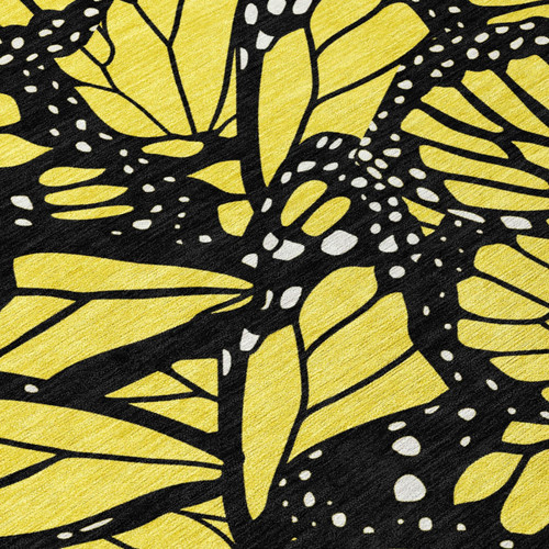 9' X 12' Yellow And Gold Animal Print Washable Indoor Outdoor Area Rug