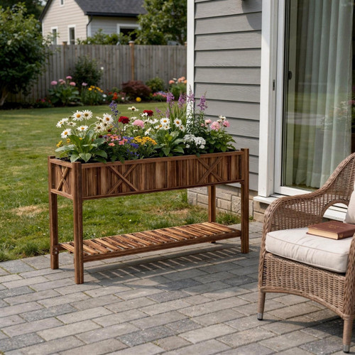 32" X 47" Brown Wood Rectangular Planter Box