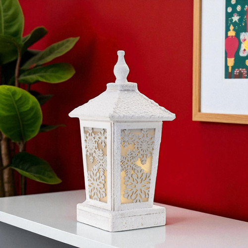 17" White Wood Tabletop Sculpture with LED