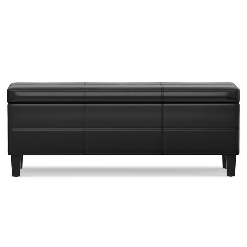 48" Black and Dark Brown Faux Leather and Solid Wood Upholstered Storage Bench With Flip Top