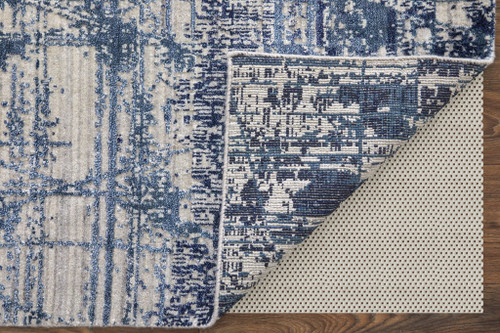 9' X 12' Blue and Ivory Abstract Hand Woven Worn Faded Area Rug