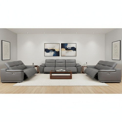 Two Piece Battleship Gray Genuine Leather Five Person Seating Set