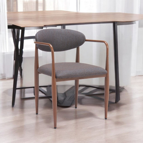 Set of Two Gray and Brown Upholstery Open Back Dining Arm Chairs